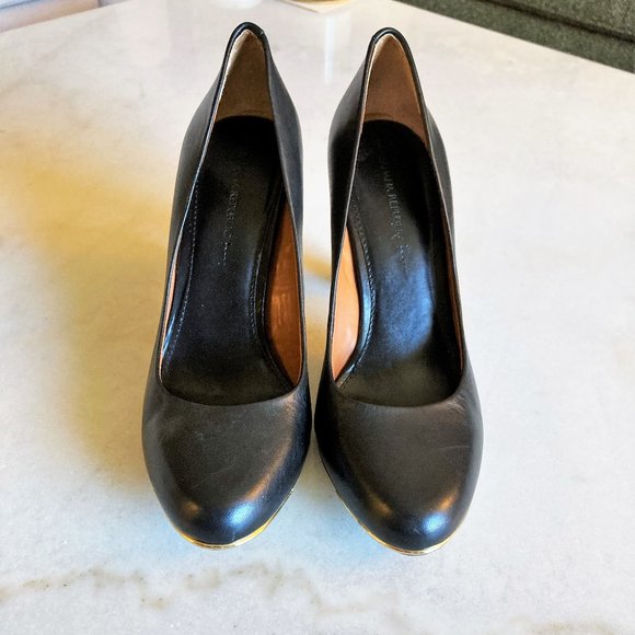 Banana Republic black leather pump high chunky heel shoes (size 10) - Picture 6 of 12